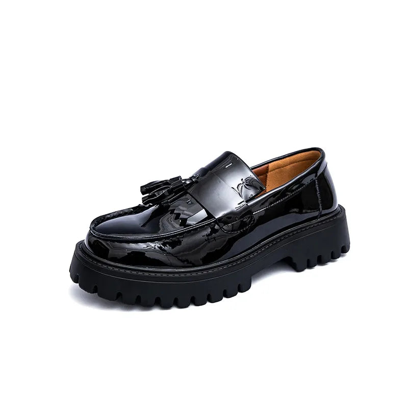 Mocassin Compensé En Cuir Vernis Noir Homme