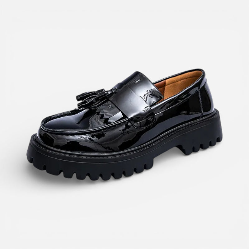Mocassin Compensé En Cuir Vernis Noir Homme