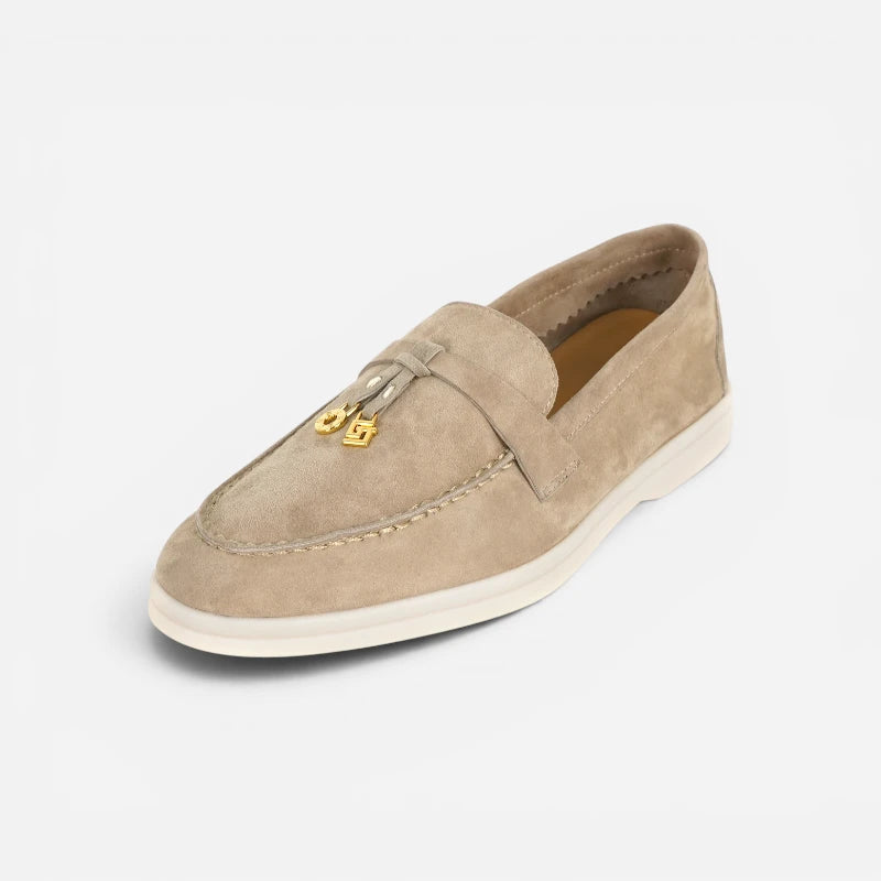 Mocassin Daim Beige Luxe Glands Dorés