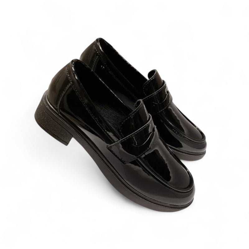 Mocassins à Talons En Cuir Verni Noir