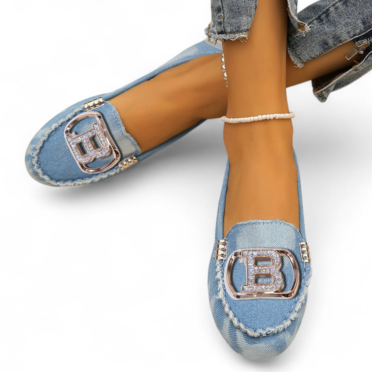 Mocassin En Jean Bleu Femme Bijoux