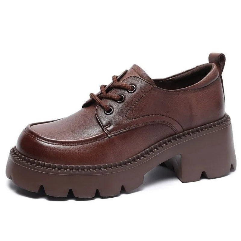 Mocassin Plateforme Cuir Marron À Lacet Et Talon Femme