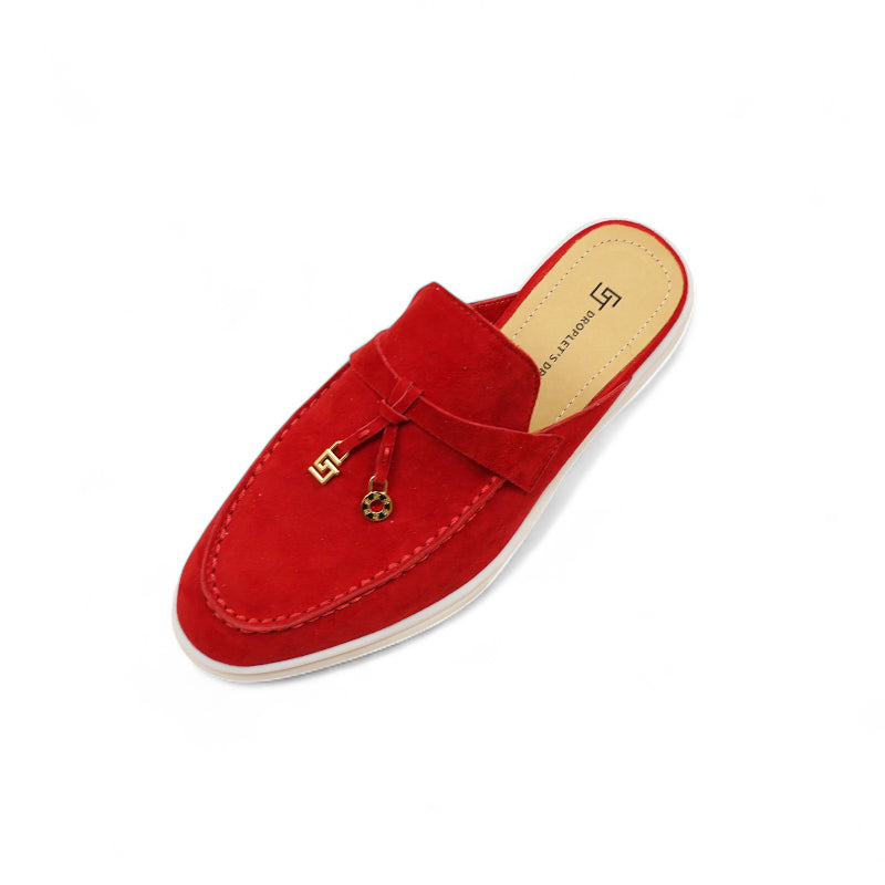 Mocassin Ouvert En Daim Rouge Pour Femme
