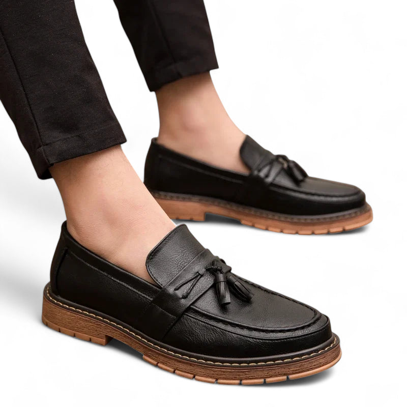 Mocassin Noir à Gland Semelle Marron Homme