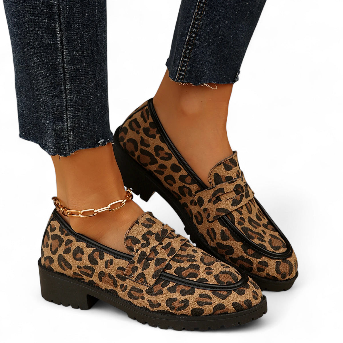 Mocassins Imprimé Léopard Compensé Femme