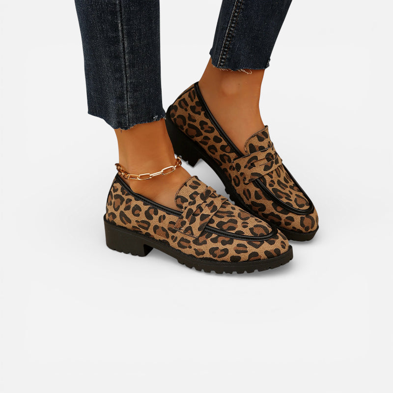 Mocassins Imprimé Léopard Compensé Femme