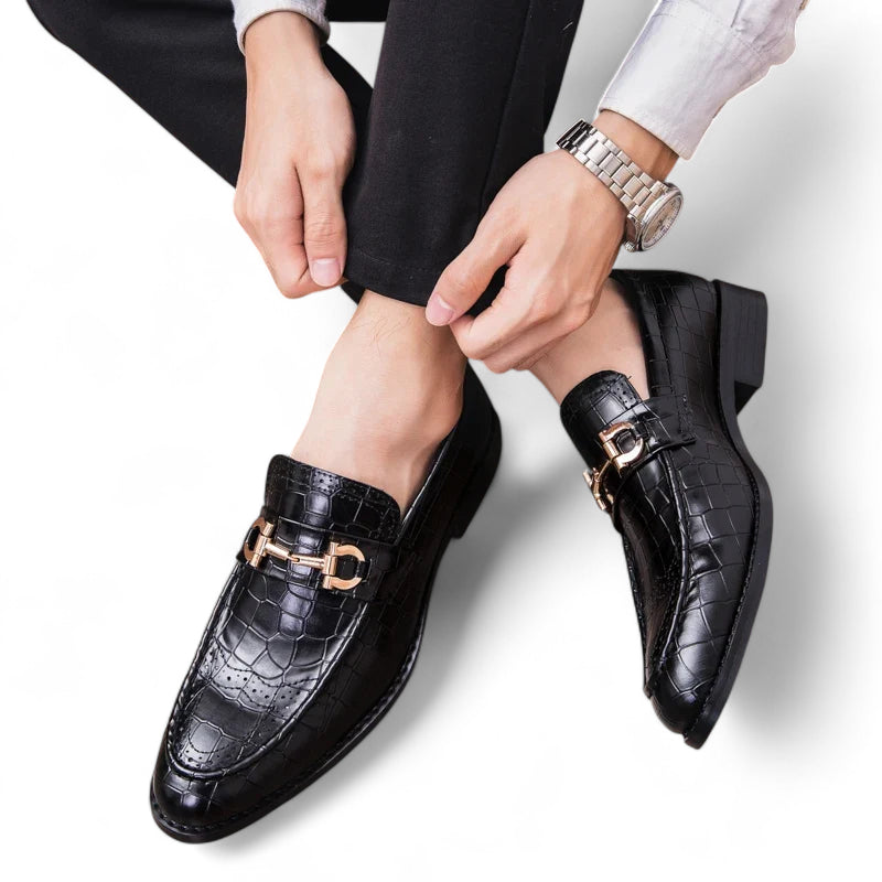 Mocassin Cuir écailles Noir Vernis Pour Homme