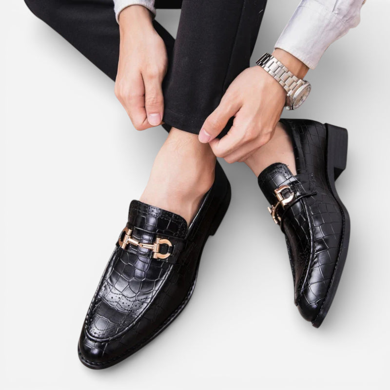 Mocassin Cuir écailles Noir Vernis Pour Homme