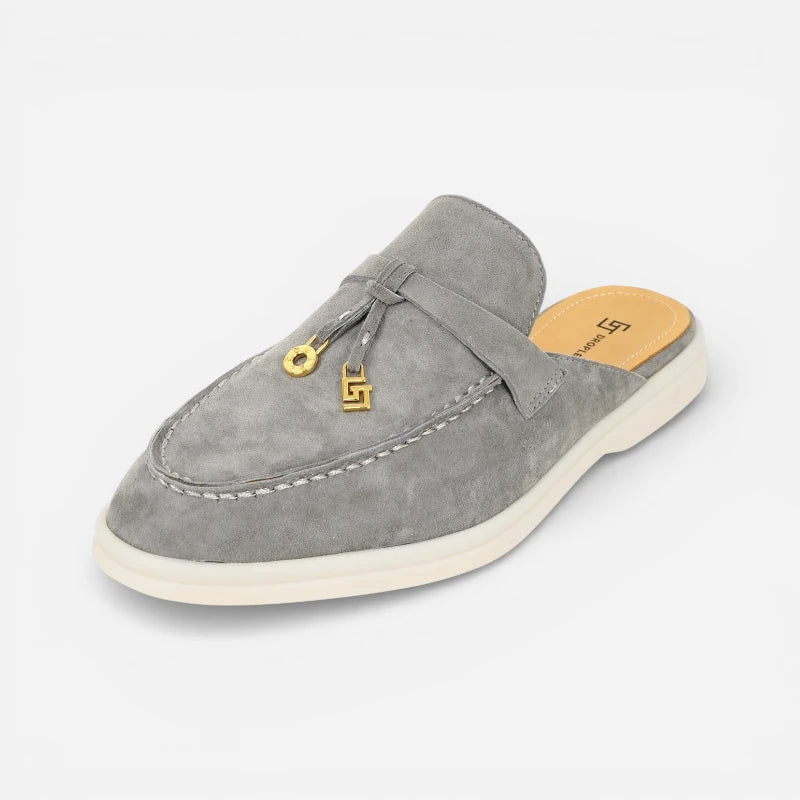 Mocassin Ouvert En Daim Gris Foncé Pour Femme