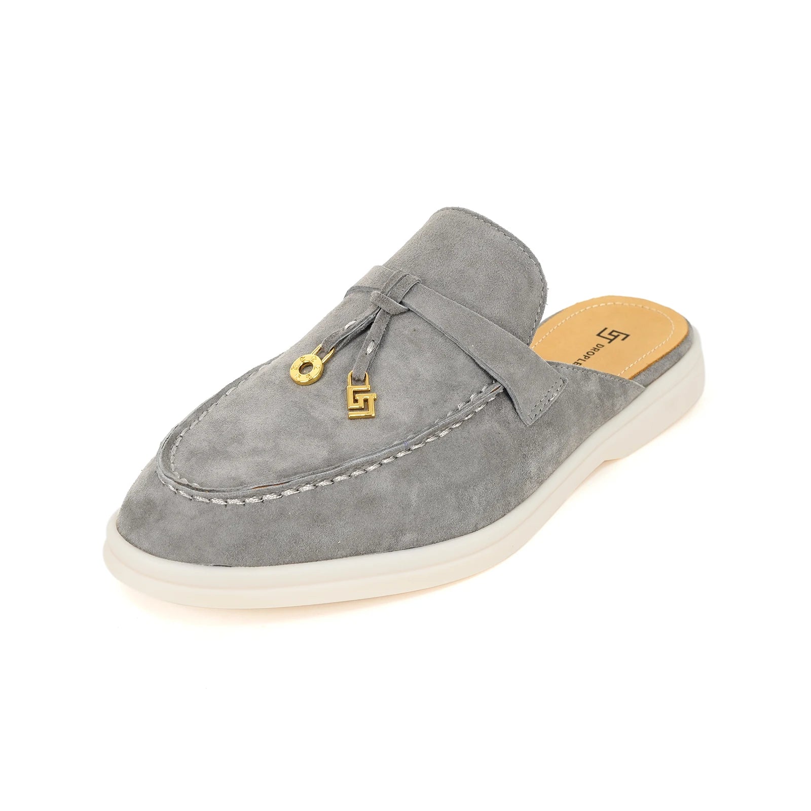 Mocassin Ouvert En Daim Gris Foncé Pour Femme