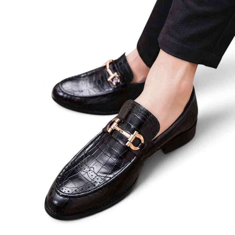 Mocassin Cuir écailles Noir Vernis Pour Homme