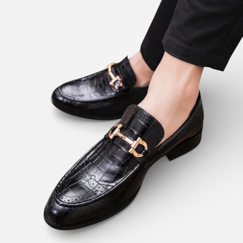 Mocassin Cuir écailles Noir Vernis Pour Homme