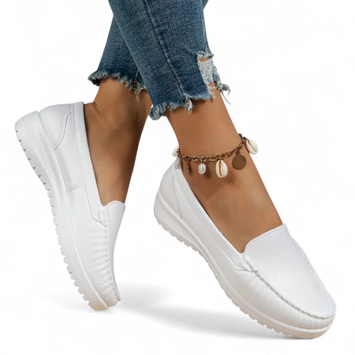 Chaussures Mocassins Blancs Femmes Cuir