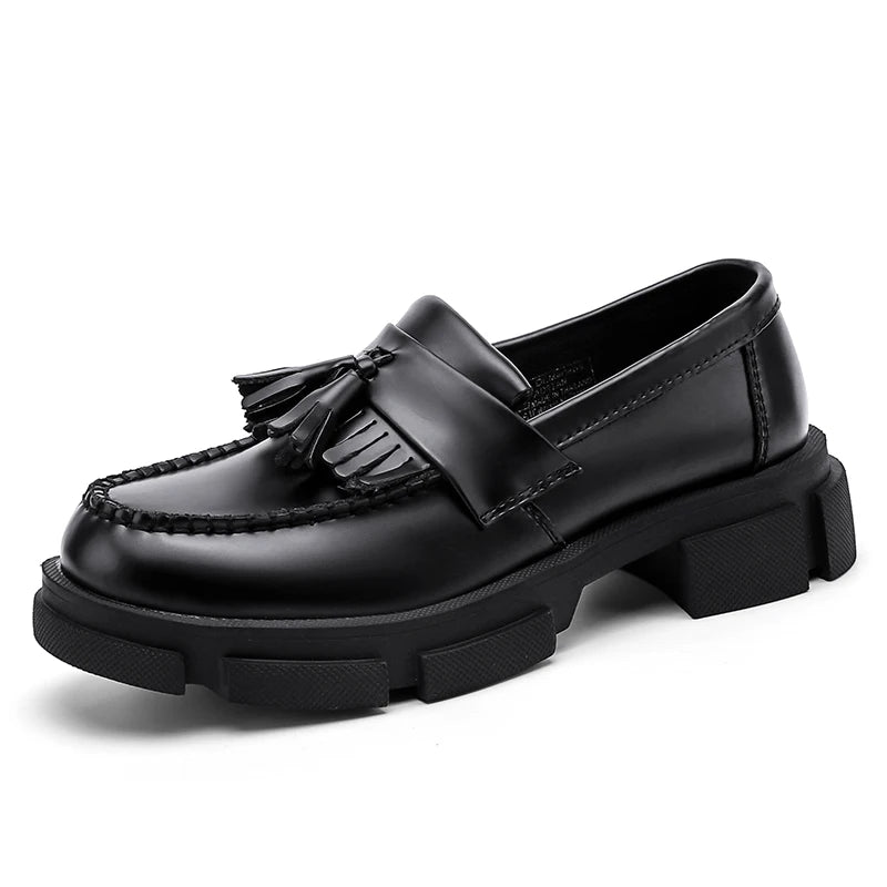 Mocassin Compensé En Cuir Noir à Gland Pour Homme