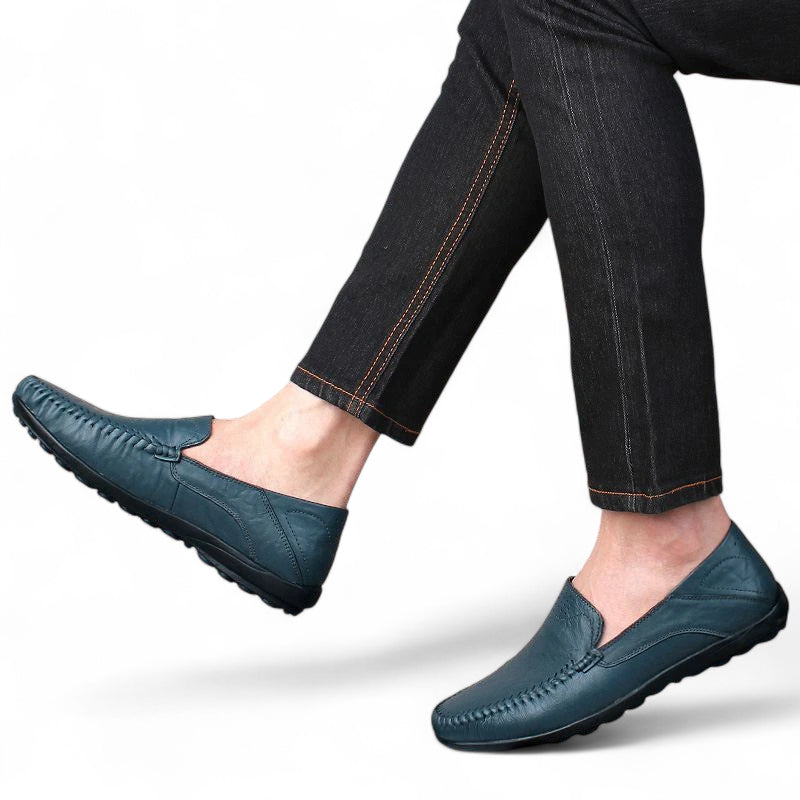 Mocassin En Cuir Vernis Bleu Pour Homme