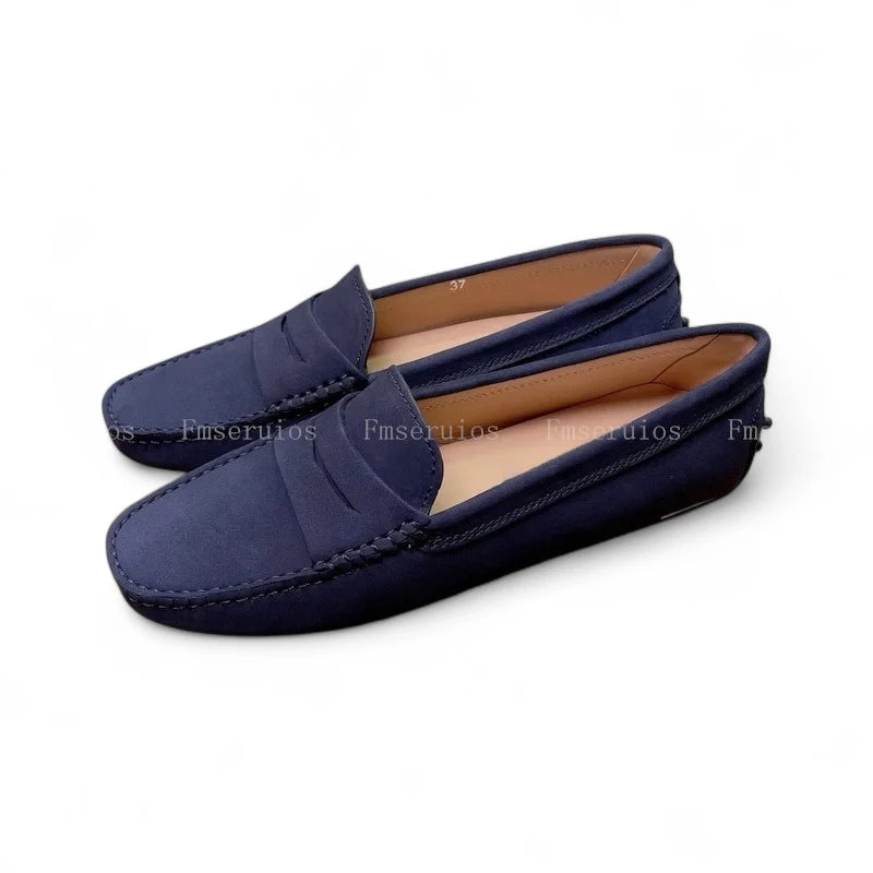 Mocassin En Daim Marine Pour Femme