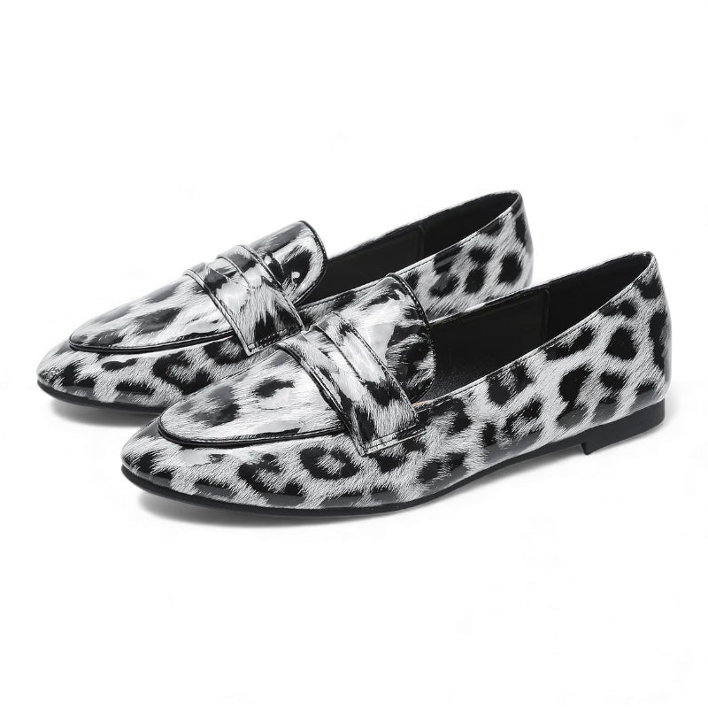 Mocassin Cuir Léopard Blanc Et Noir Femme