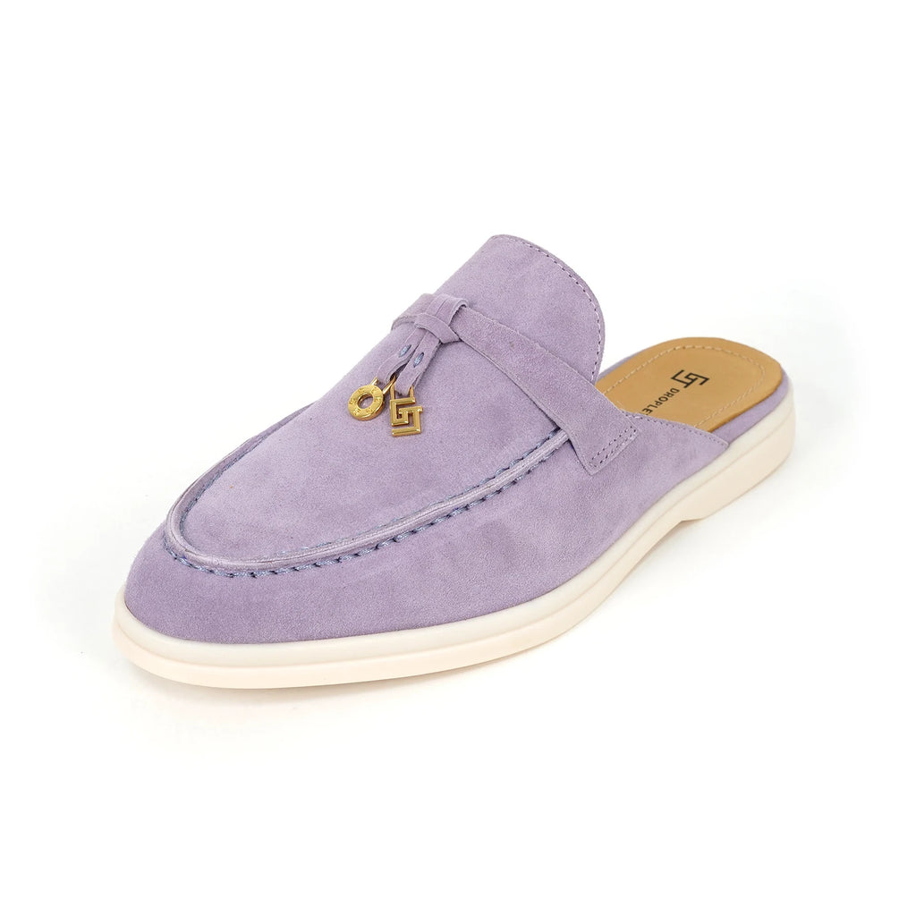 Mocassin Ouvert En Daim Violet Pastel Femme