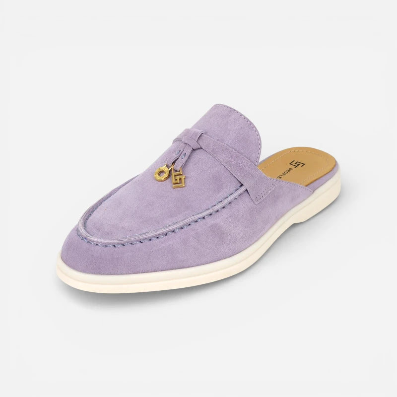 Mocassin Ouvert En Daim Violet Pastel Femme