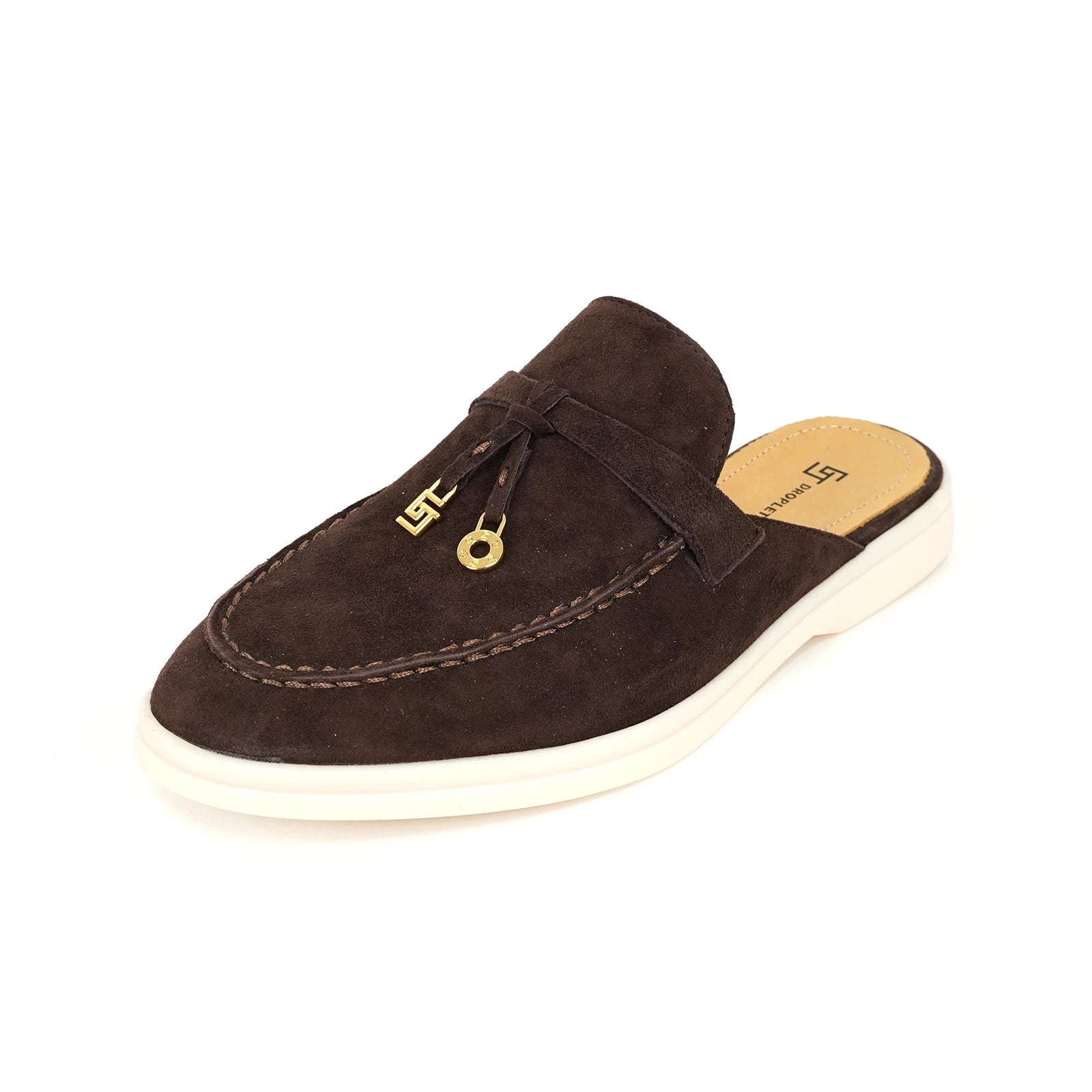 Mocassin Ouvert En Daim Très Foncé Pour Femme