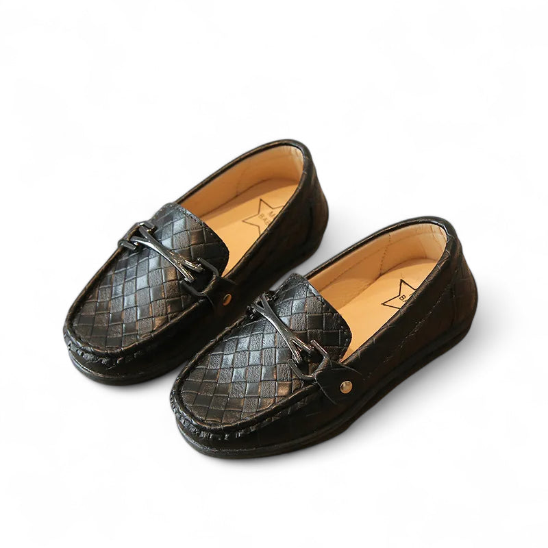 Mocassin Garçon Cuir Noir Tissé