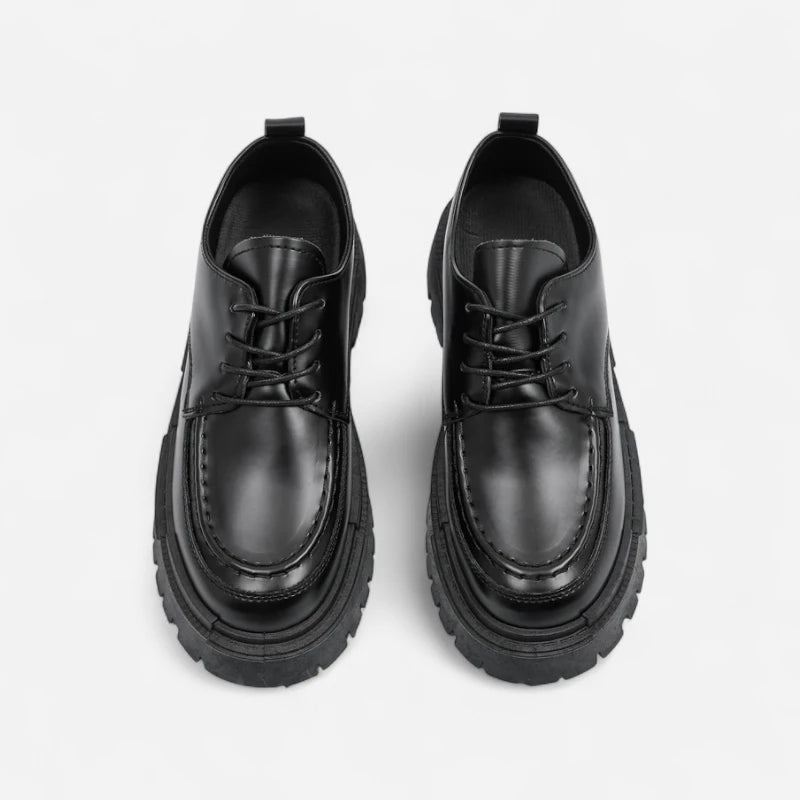 Mocassin Derby Compensé En Cuir Noir Semelle épaisse À Lacet Pour Homme