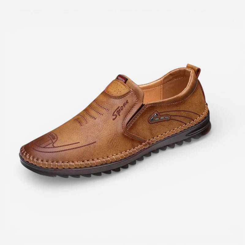 Mocassin En Cuir Marron Pour Homme à Motifs