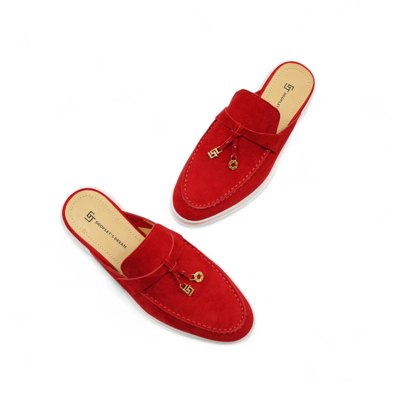 Mocassin Ouvert En Daim Rouge Pour Femme