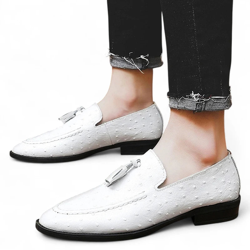 Mocassin Cuir Vernis Blanc à Points Homme