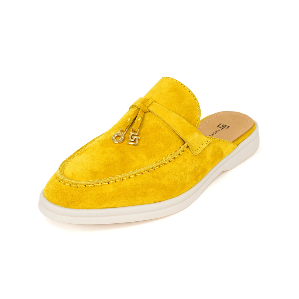 Mocassin Ouvert Daim Jaune Flashi Femme