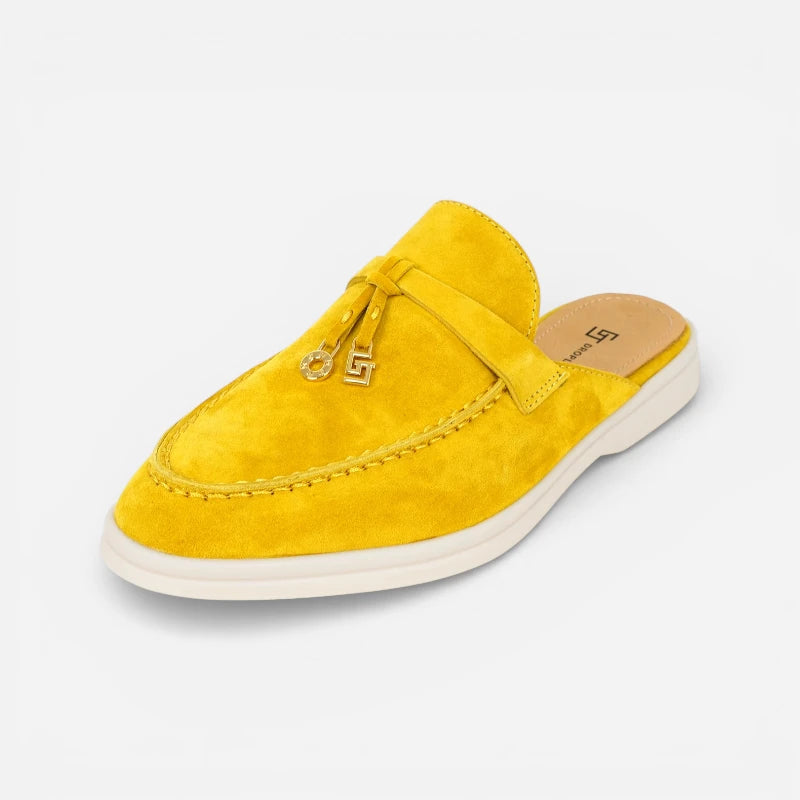 Mocassin Ouvert Daim Jaune Flashi Femme