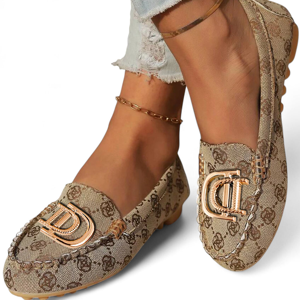 Mocassin Design Bijoux Femme Beige