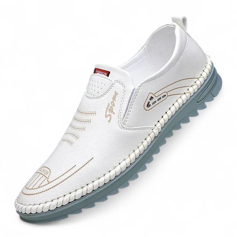 Mocassin Blanc En Cuir Pour Homme Semelle Bleue