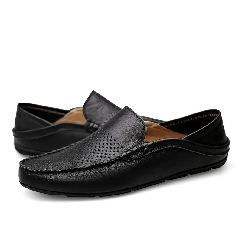 Mocassin Noir Cuir Pour Homme Respirant