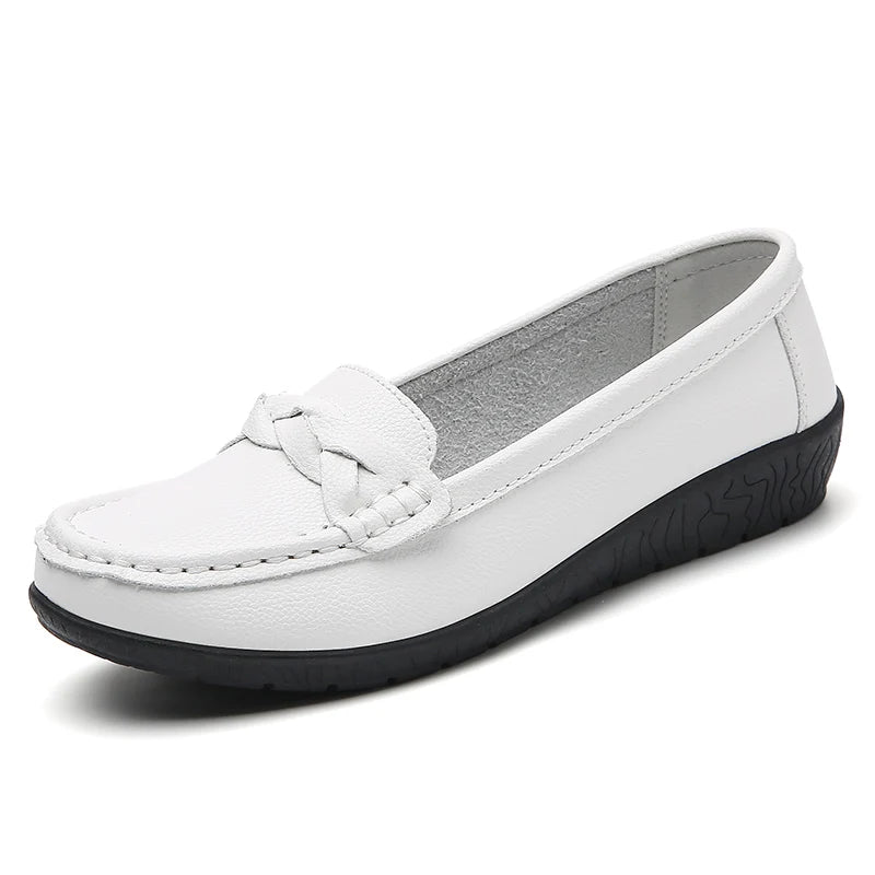 Mocassin Blanc Cuir Femme
