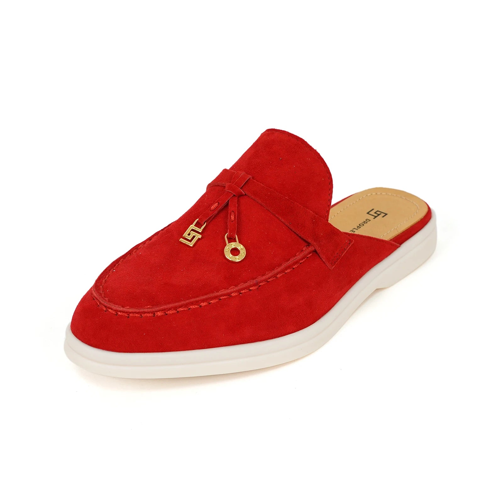 Mocassin Ouvert En Daim Rouge Pour Femme