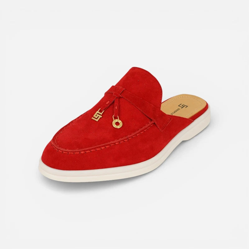 Mocassin Ouvert En Daim Rouge Pour Femme