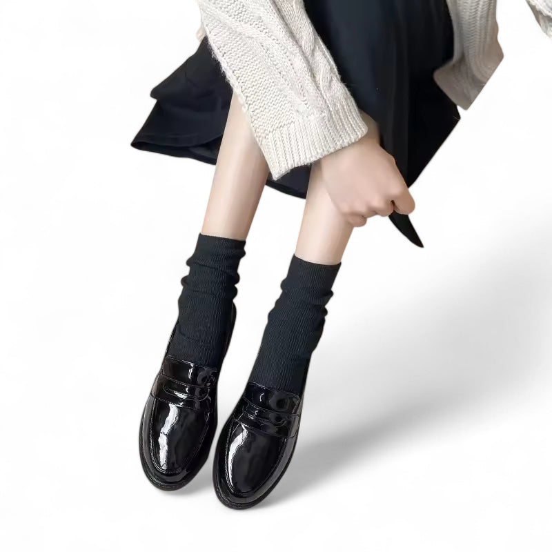 Mocassins à Talons En Cuir Verni Noir