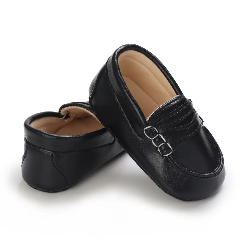 Mocassin En Cuir Noir Vintage Pour Bébé