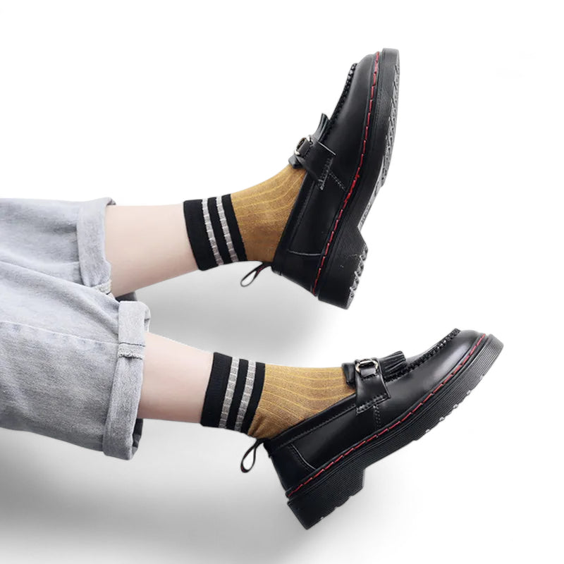 Mocassin Cuir Vernis Bicolore Frange Pour femme