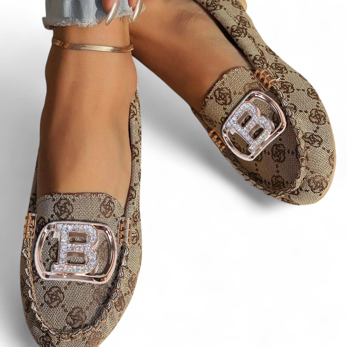 Mocassin Femme Bijoux Motif Bicolor