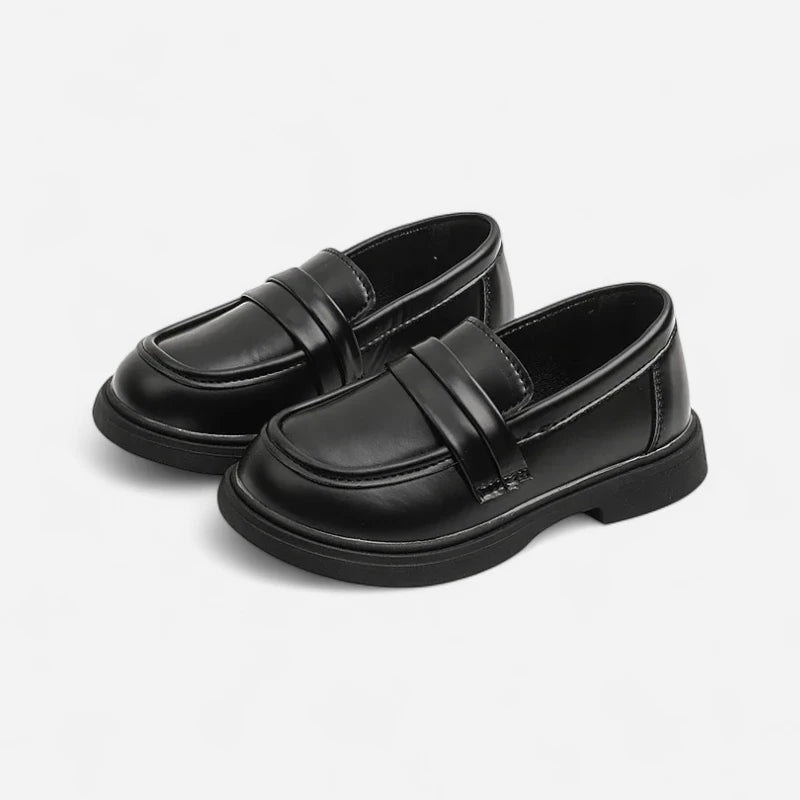 Mocassin Compensé Cuir Noir Pour Fille À Talon Bien Habillé