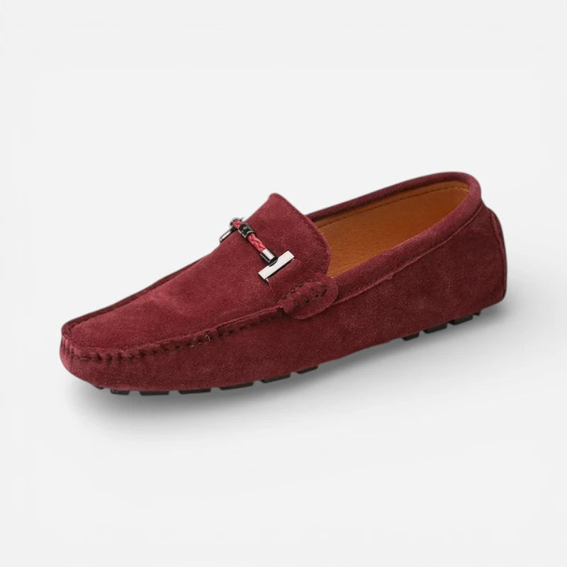 Mocassin En Daim Bordeaux Avec Chaine Pour Homme