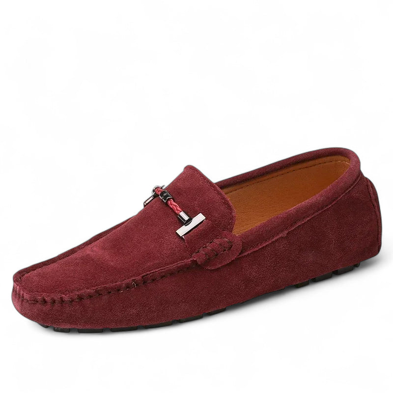 Mocassin En Daim Bordeaux Avec Chaine Pour Homme