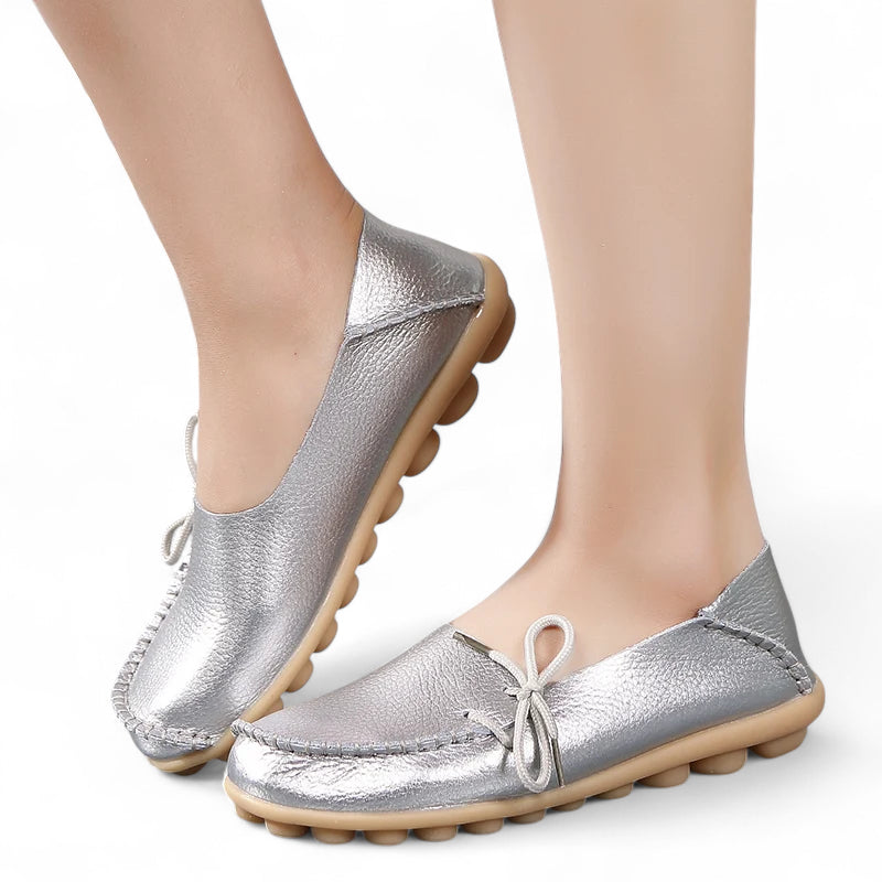 Mocassin Femme Argent Cuir