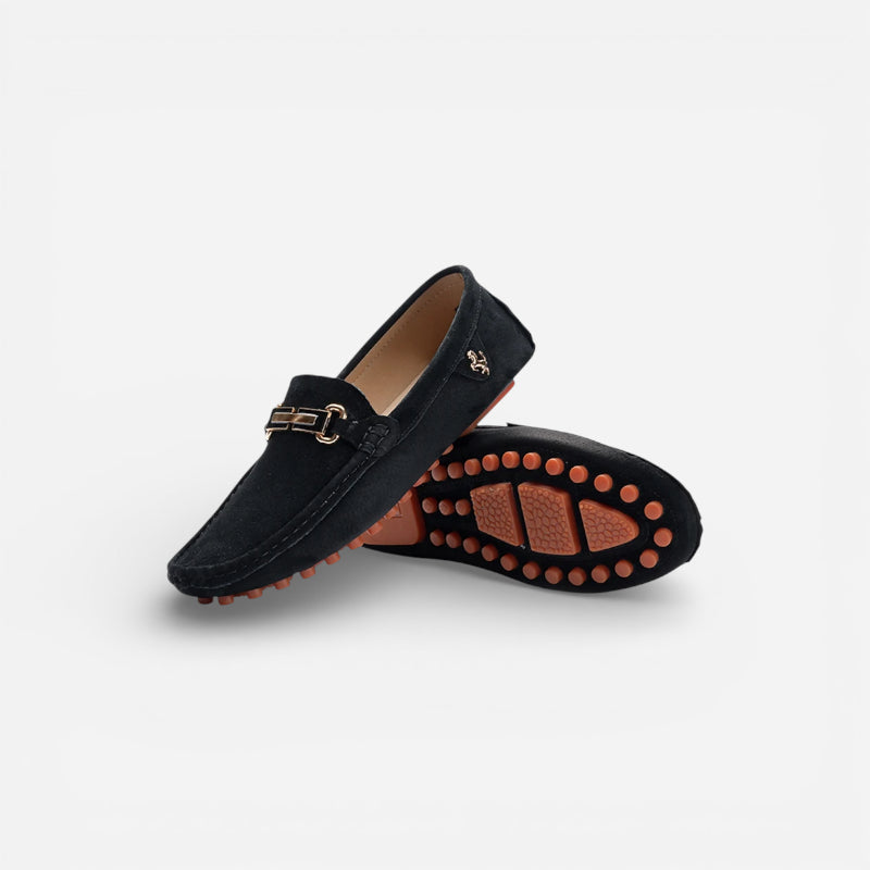 Mocassin Noir Homme Daim Avec Brochure