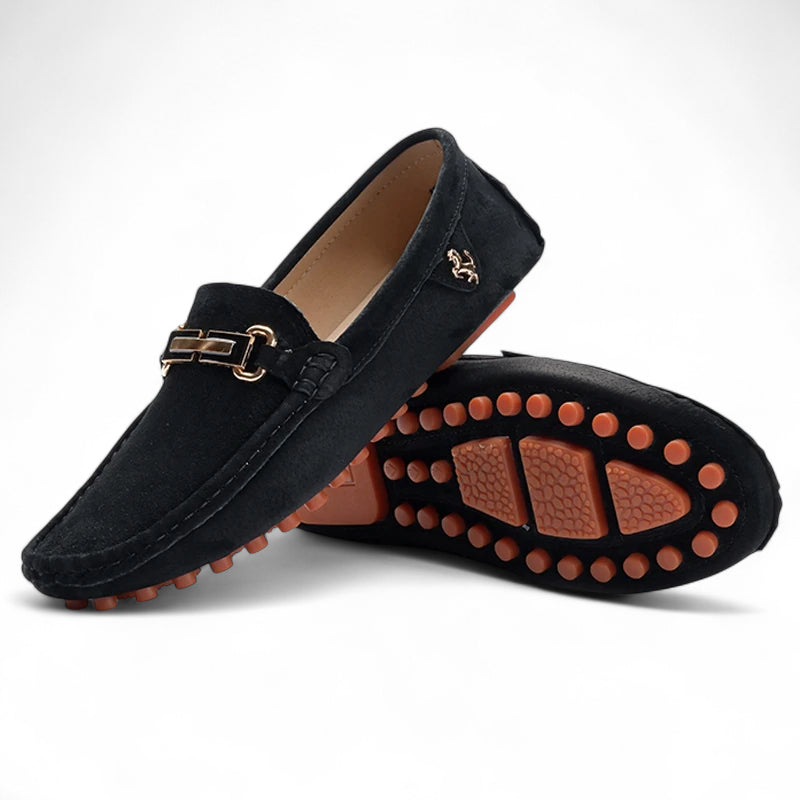 Mocassin Noir Homme Daim Avec Brochure
