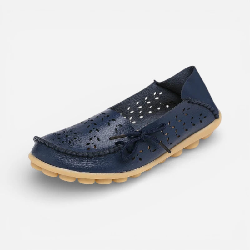 Mocassin Femme Cuir Respirant Motif Bleu Marine