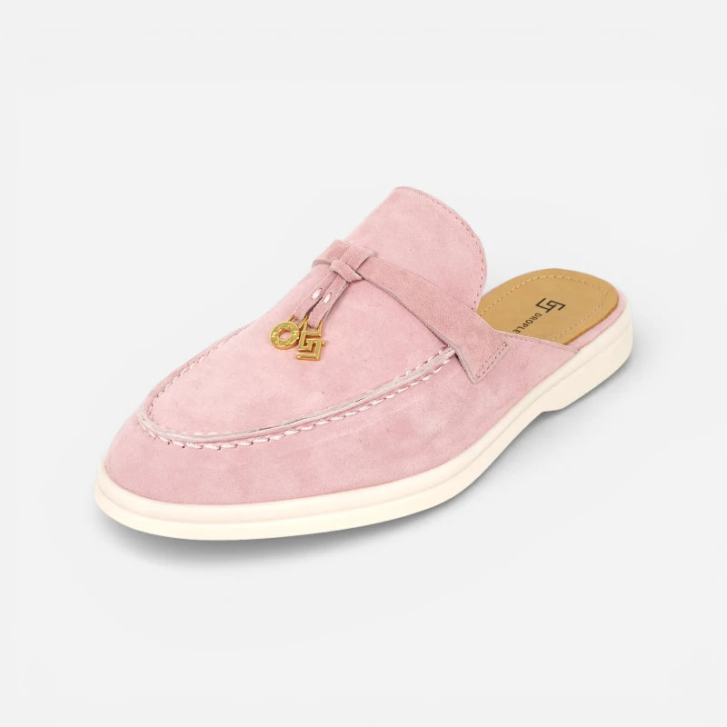 Mocassin Ouvert Daim Rose Pastel Femme