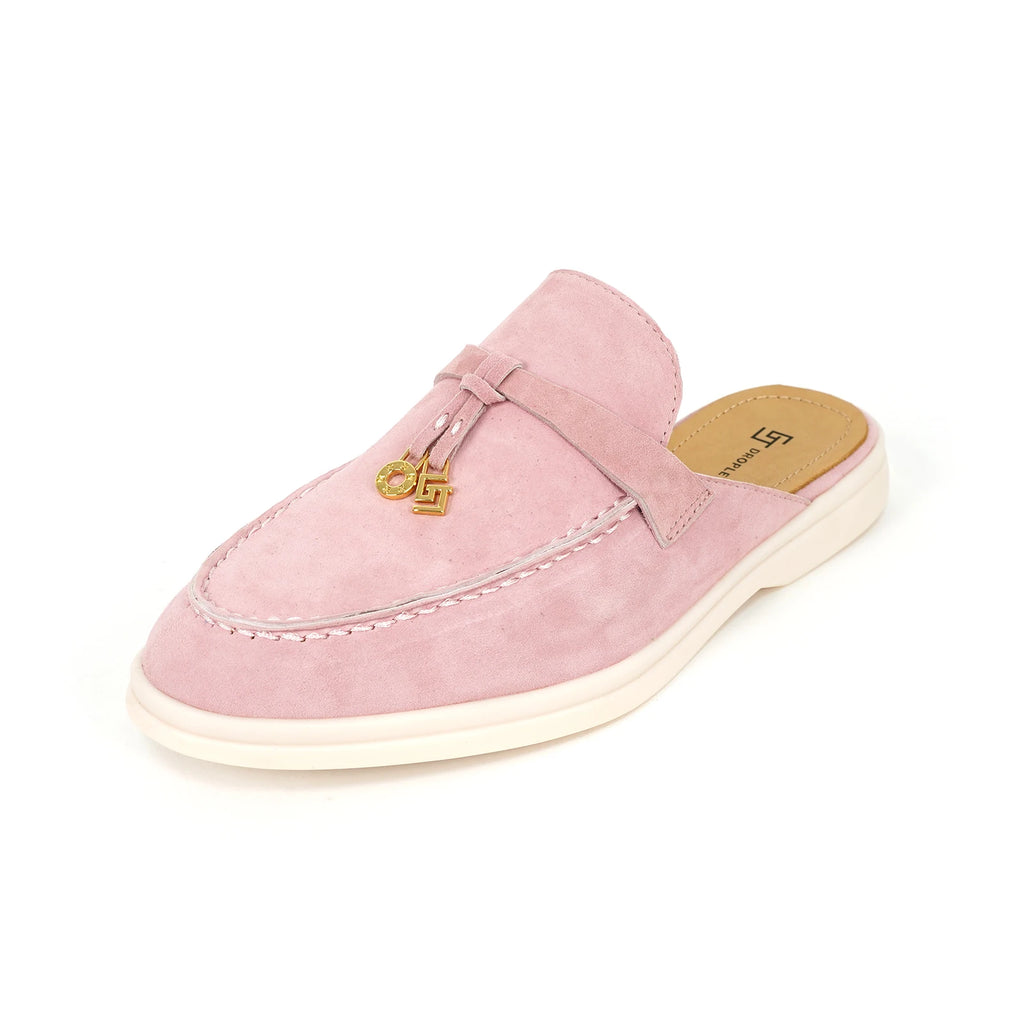 Mocassin Ouvert Daim Rose Pastel Femme